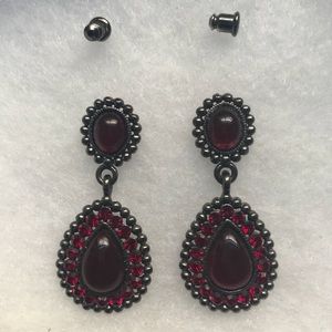 Red Baroque-Style Teardrop Earrings NWOT